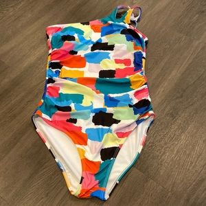 Holipick one shoulder multi color swimsuit womens medium